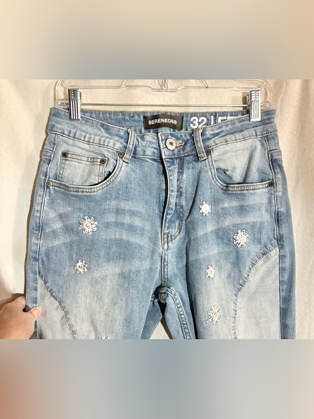 Serenede Fitted Embroidered Jeans Sz 32 Mid Rise 29x31 Boho Festival Hippie - Picture 8 of 16